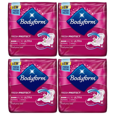 Bodyform Fresh Protect Ultra Normal Pads with Wings 10's - Pack of 4