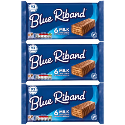 BlueRiband Milk Chocolate Wafer Bars – 6 x 18g | Classic Crispy Wafers Coated in Smooth Milk Chocolate | 92 Calories Per Bar, 108g Total, Pack of 3