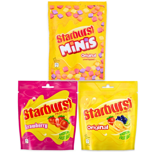Starburst Original, Strawberry & Mini Fruits Candy Pouches – Pack of 3 (137g)