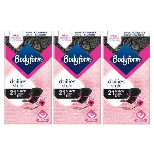 BodyForm Black Panty Liners for Women - Super Absorbent 21's