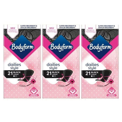BodyForm Black Panty Liners for Women - Super Absorbent 21's