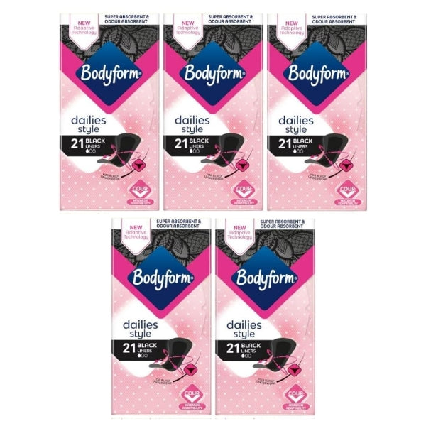 BodyForm Black Panty Liners for Women - Super Absorbent 21's