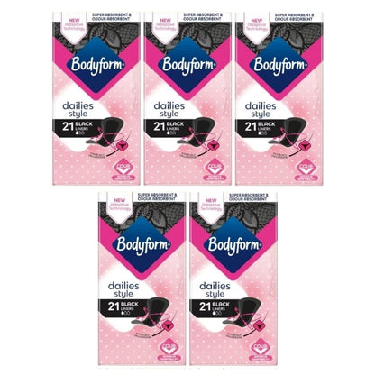 BodyForm Black Panty Liners for Women - Super Absorbent 21's