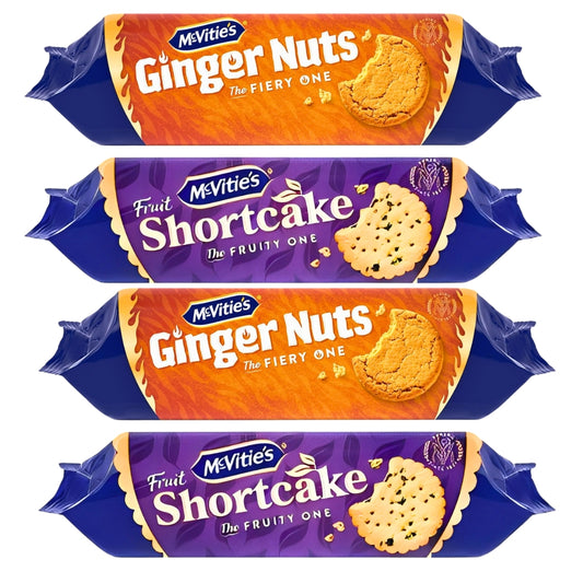 McVitie’s Ginger Nuts Cookies & Fruity Shortcake Biscuits Bundle – 4-Pack (250g + 200g)