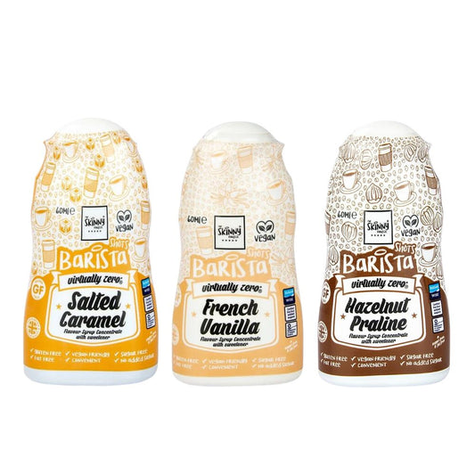 [new]The Skinny Food Coffee Flavour Vegan Syrup Bundle Pack - Salted Caramel, French Vanilla & Hazelnut Praline Concentrate with sweetener 60ml x Pack of 3