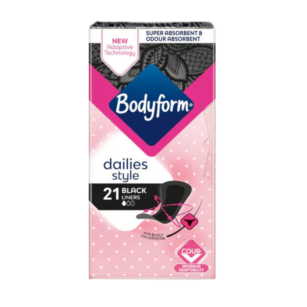 BodyForm Black Panty Liners for Women - Super Absorbent, 84 Pack, Discreet & Comfortable