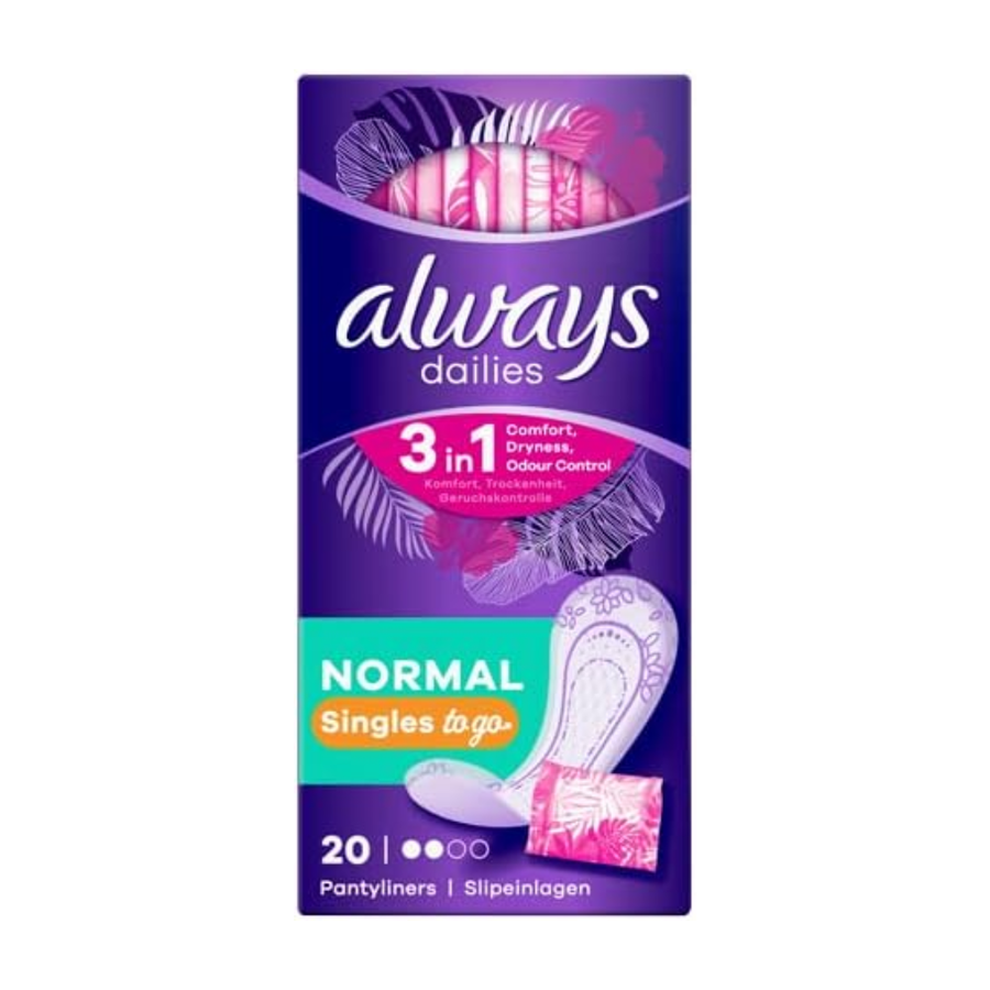 Always Dailies Individually Wrapped Normal Singles Pantyliners, Pack of 6