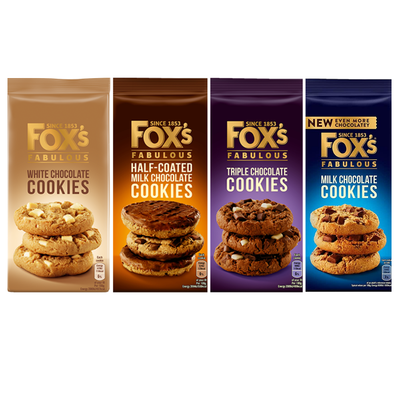 Fox's Cookie Selection - Half Coated Chunkie 175g, Triple Chunkie 180g, Milk Chunkie 180g, White Chunkie Cookie 180g