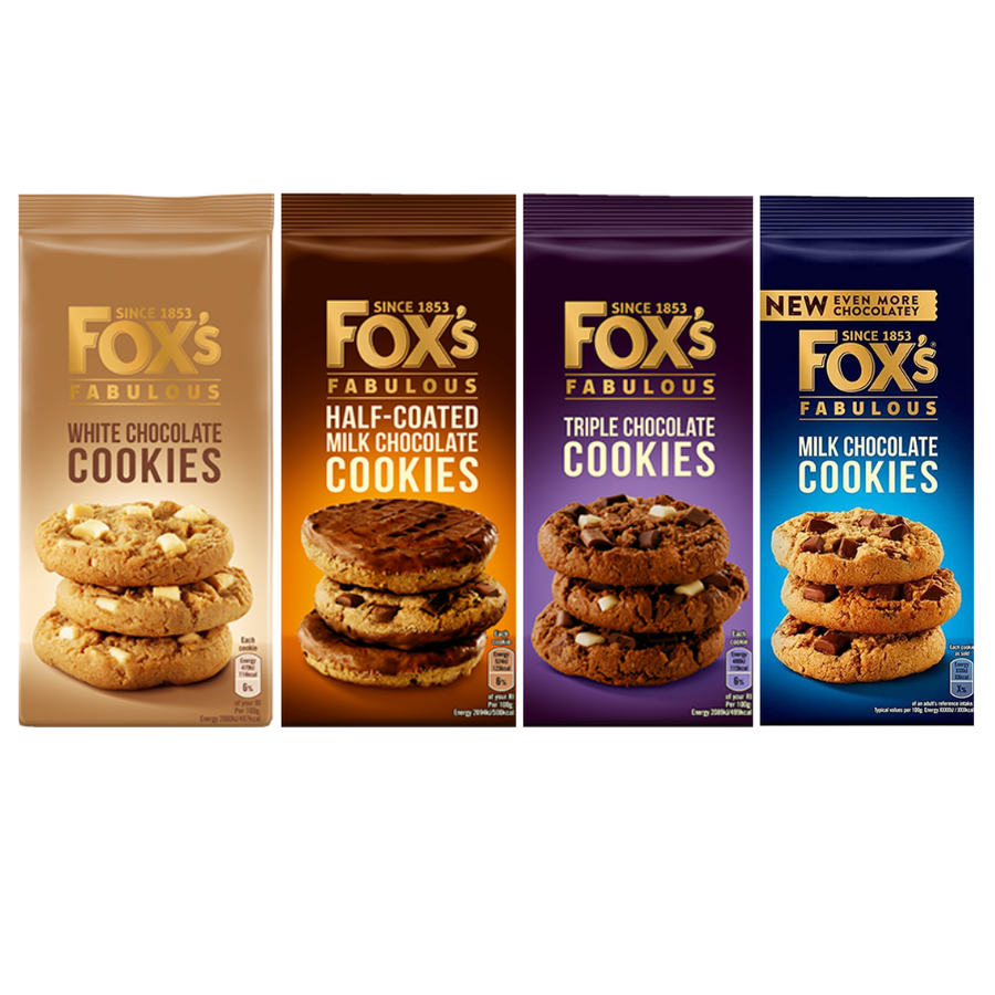 Fox's Cookie Selection - Half Coated Chunkie 175g, Triple Chunkie 180g, Milk Chunkie 180g, White Chunkie Cookie 180g