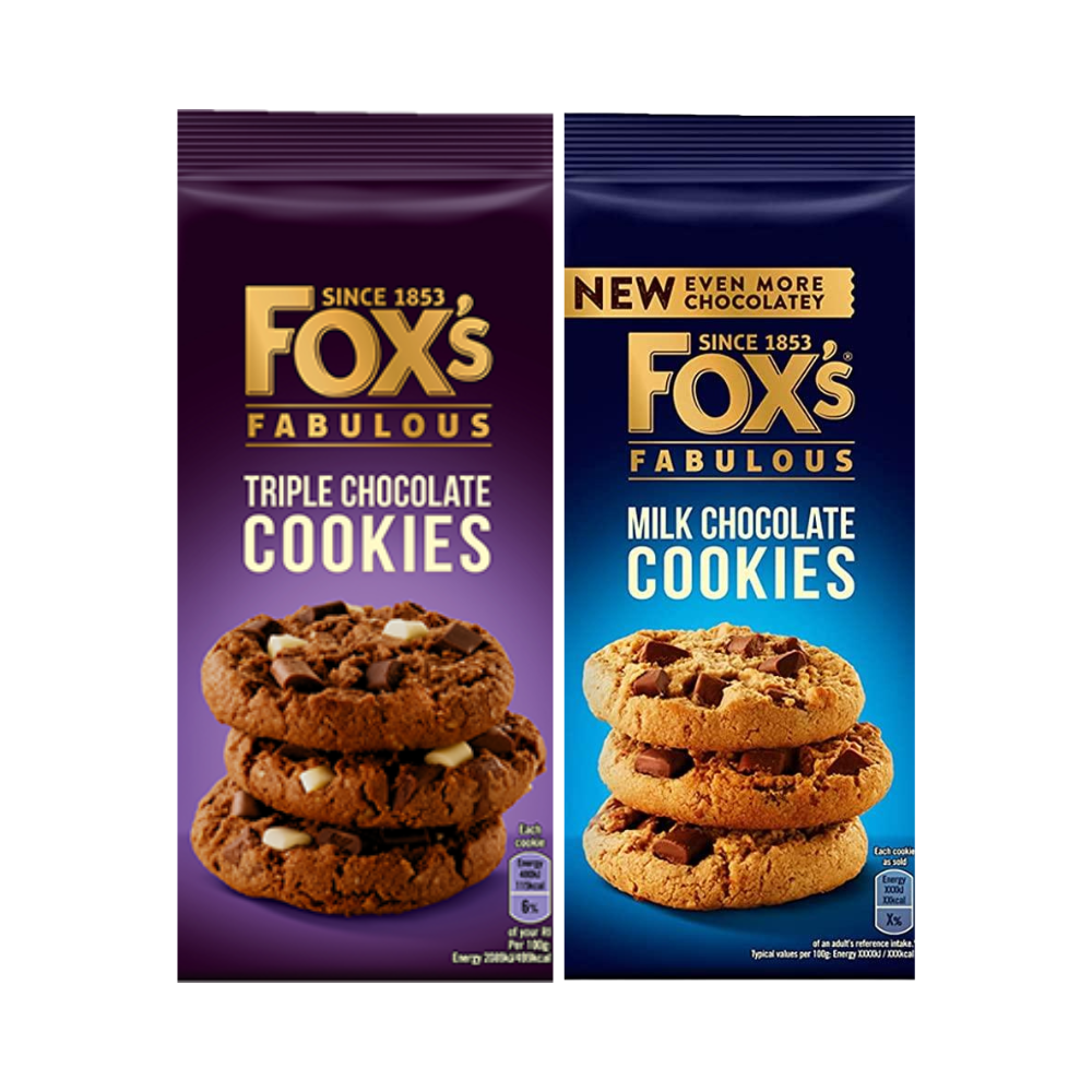 Fox's Fabulous Cookies - Milk Chocolate Chunkie Cookie and Triple Chocolate Chunkie Cookie, 180 g -  pack of 2