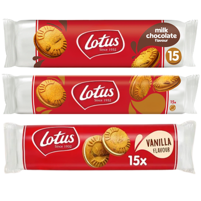 Lotus Cookies Sandwich Cream, Milk Chocolate & Vanilla Cream 150g (Pack of 3)