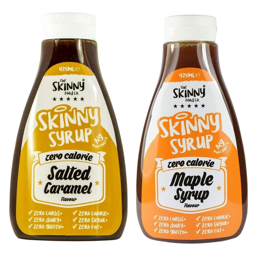 The Skinny Food Co Syrup Twin Pack - Salted Caramel & Maple Syrup Dessert Topping Sugar Free Zero Calories Guilt Free