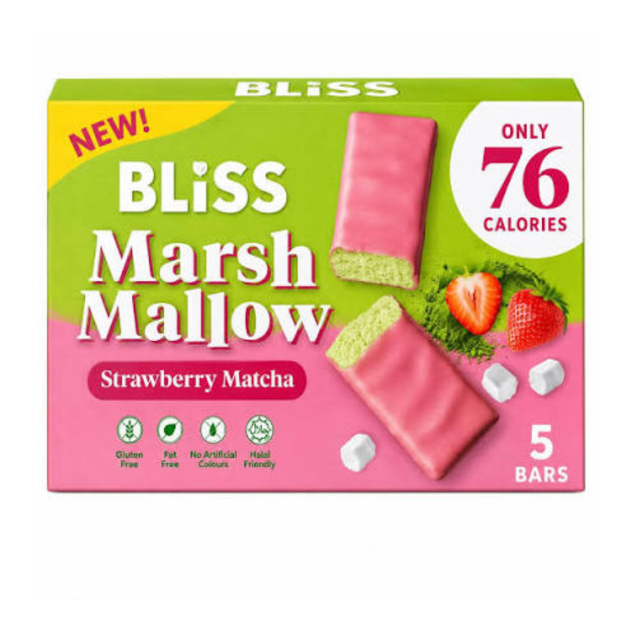 Bliss Marshmallow Strawberry Matcha Bars 5 Pack | Snack Bars